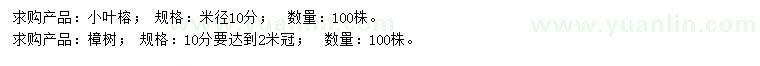 求购米径10公分小叶榕、樟树