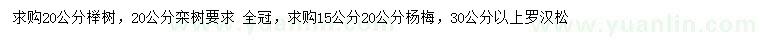 求购榉树、栾树、杨梅等