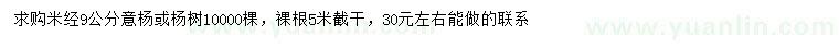 求购米径9公分意杨、杨树