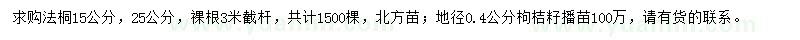 求购15、25公分法桐、地径0.4公分枸桔苗