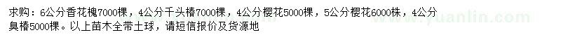 求购香花槐、千头椿、樱花等