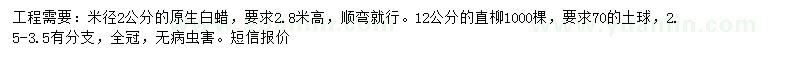 求购米径2公分白蜡、直柳