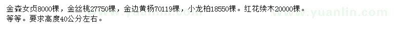 求购金森女贞、金边黄杨、金丝桃等