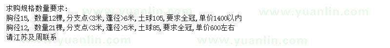 求购胸径15、12公分黄山栾树