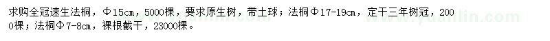 求购7-8、15、17-19公分法桐