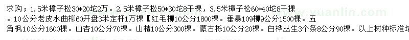 求购樟子松、水曲柳、红毛柳等