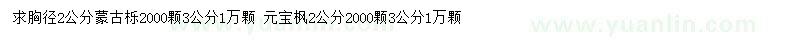 求购胸径2公分蒙古栎、元宝枫