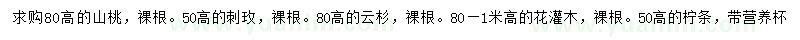 求购山桃、刺玫、云杉等