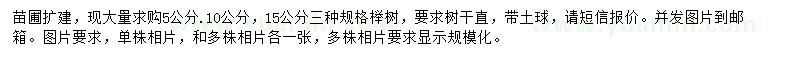 求购5、10、15公分榉树