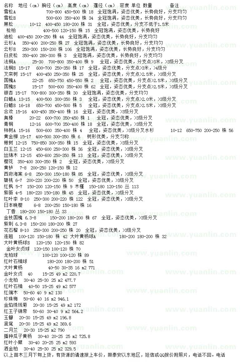 求购雪松、白蜡、国槐等