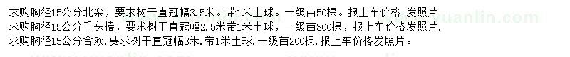 求购北栾、千头椿、合欢