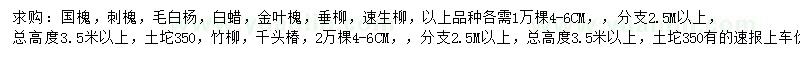 求购国槐、刺槐、毛白杨等