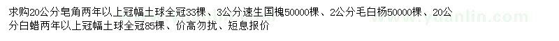 求购皂角、速生国槐、毛白杨等