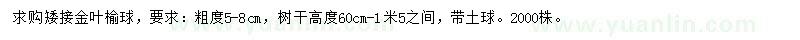 求购5-8公分矮接金叶榆球