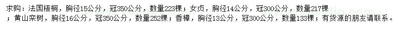 求购法国梧桐、女贞、黄山栾树等