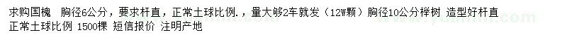 求购胸径6公分国槐、胸径10公分榉树