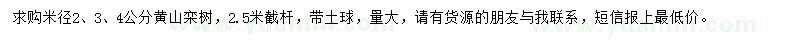 求购米径2、3、4公分黄山栾树