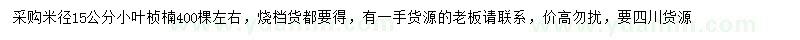 求购米径15公分小叶桢楠