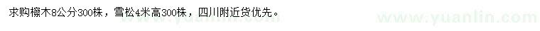 求购8公分檫木、高4米雪松