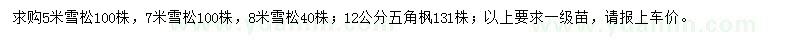 求购5、7、8米雪松、12公分五角枫