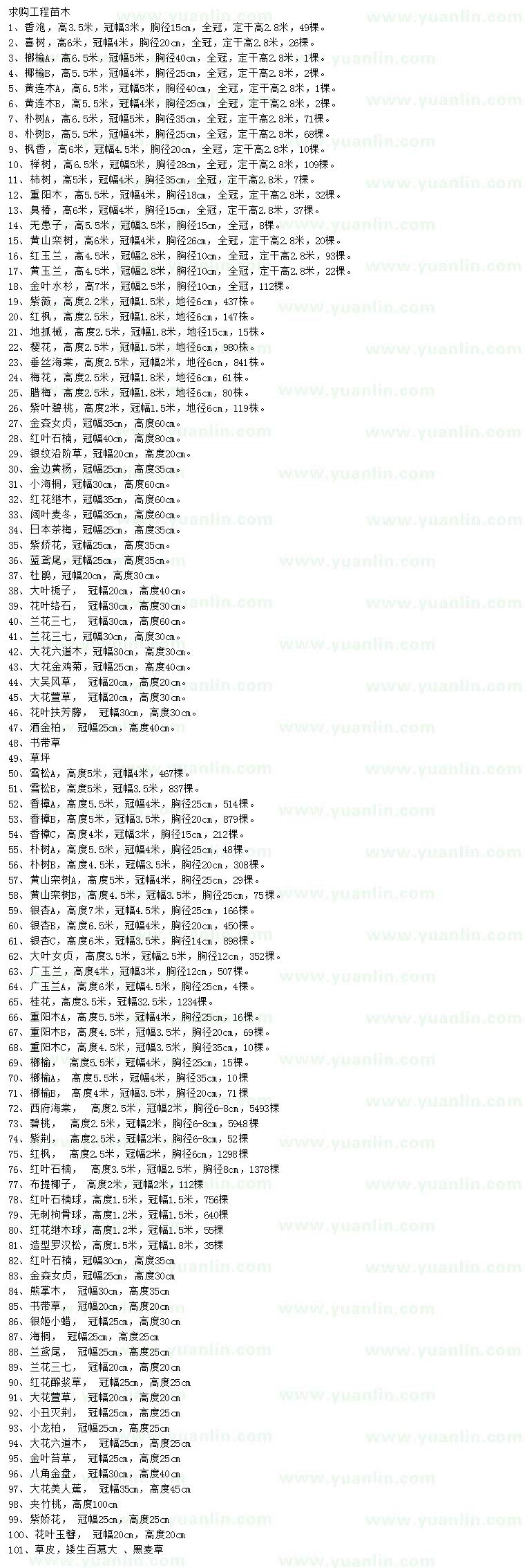 求购香泡、喜树、榔榆等