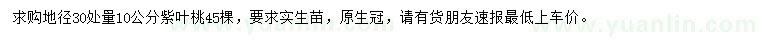 求购地径30处量10公分紫叶桃