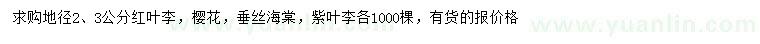 求购红叶李、樱花、垂丝海棠等