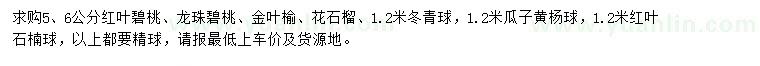 求购红叶碧桃、龙珠碧桃、金叶榆等