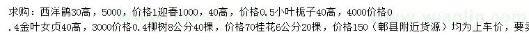 求购西洋鹃、迎春、小叶栀子等