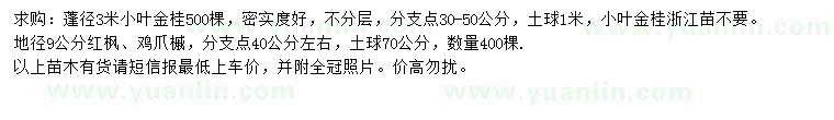 求购小叶金桂、红枫、鸡爪槭