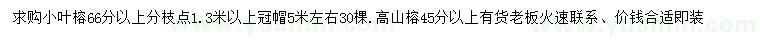 求购66公分以上小叶榕、45公分以上高山榕