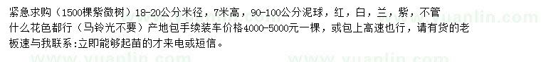 求购米径18-20公分紫薇树