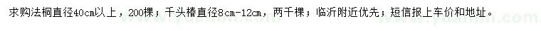 求购40公分以上法桐、8-12公分千头椿