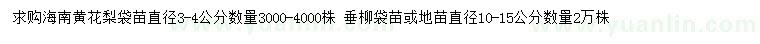 求购直径2-3公分海南黄花梨、直径10-15公分垂柳