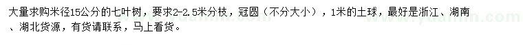 求购米径15公分七叶树