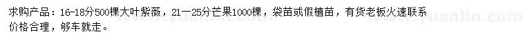 求购16-18公分大叶紫薇、21-25公分芒果