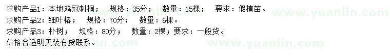 求购本地鸡冠刺桐、细叶榕、朴树