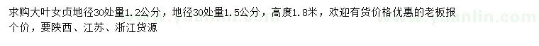 求购30处量1.2、1.5公分大叶女贞