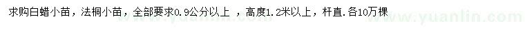 求购0.9公分以上白蜡小苗、法桐小苗