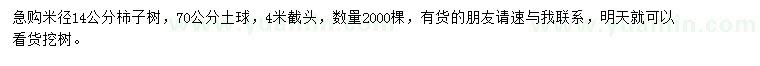 求购米径14公分柿子树