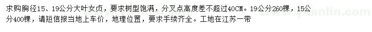 求购胸径15、19公分大叶女贞