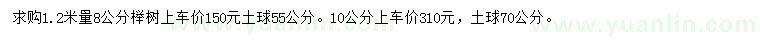 求购1.2米量8、10公分榉树