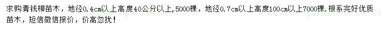 求购地径0.4、0.7公分以上青钱柳