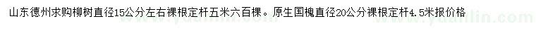 求购直径15公分左右柳树、20公分原生国槐