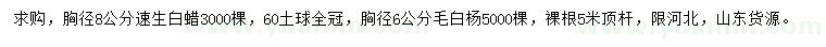 求购胸径8公分速生白蜡、6公分毛白杨