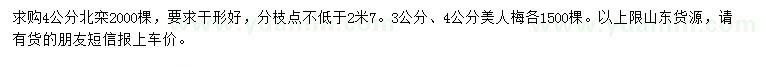 求购4公分北栾、3、4公分美人梅