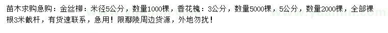 求购米径5公分金丝柳、3、5公分香花槐 