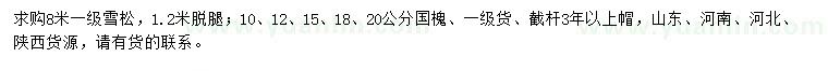 求购8米雪松、10、12、15、18、20公分国槐