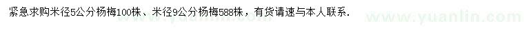 求购米径5、9公分杨梅