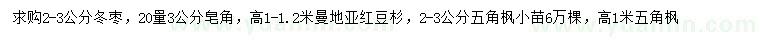 求购冬枣小苗、皂角小苗、五角枫小苗等